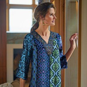 NWT SOFT SURROUNDINGS Tunic Vistosa Velvet Burnout Beaded Sequin Purple Green Sm